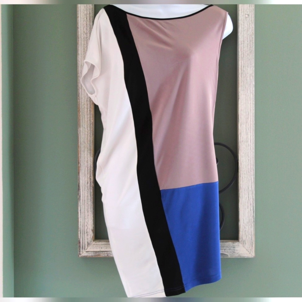 Bebe Color Block Dress size Small. Royal, taupe, white & black!!
